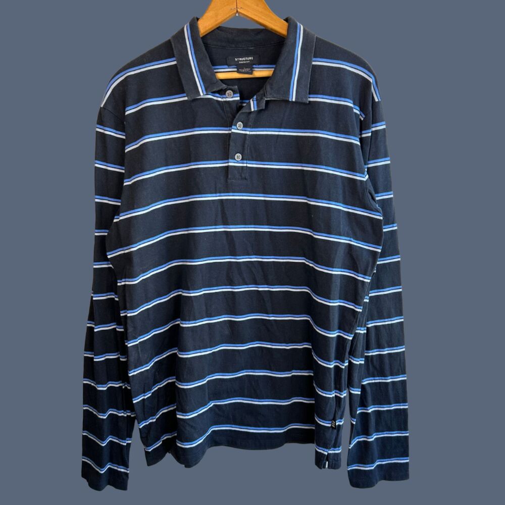 Vintage Y2K Structure Long Sleeve Striped Polo